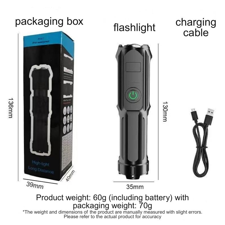 USB Rechargeable T6 LED Flashlight, 5W Multi-Mode ABS Torch with Zoom Focus & 18650 Battery for Outdoor Emergency12.10
