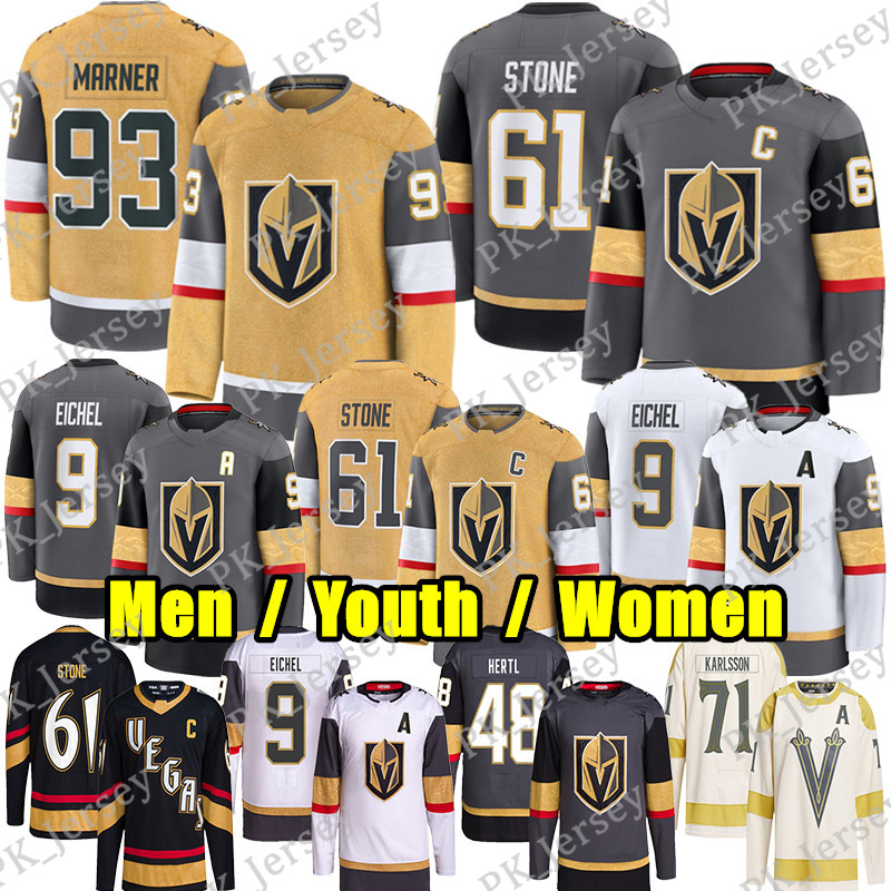 #93 Mitchell Marner vegas hockey jersey #61 Mark Stone Jack Eichel Ilya Samsonov Dorofeyev William Karlsson Tomas Hertl Reilly Smith golden knights Adin Hill jerseys