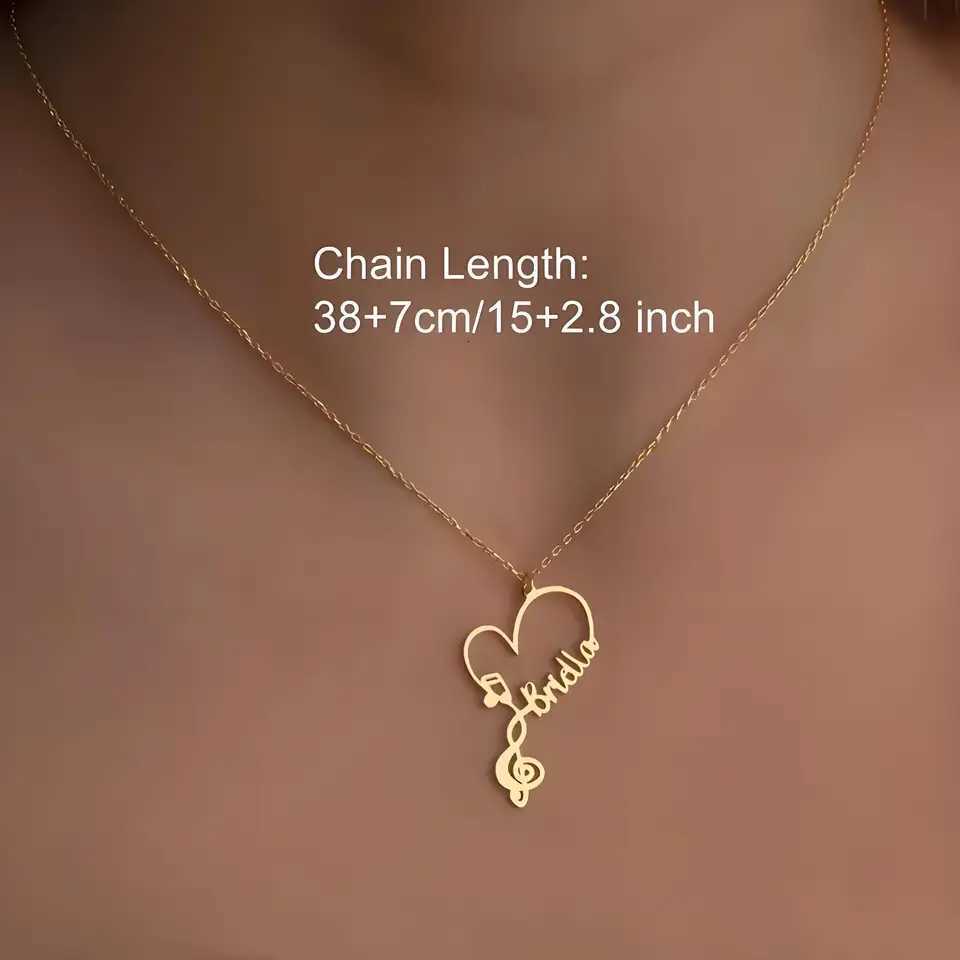 Personalized Golden - Toned Stainless Steel Treble Clef Name Necklace Ideal Gift for Teen Musicians Perfect for Anniversaries M251211
