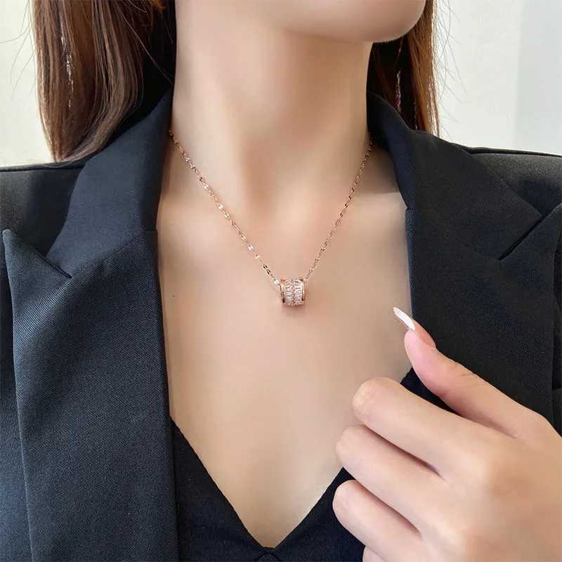 3 Colors Luxury Lucky Beads Pendant Stainless Steel Necklaces For Women Sparkly Zircon Crystal Sexy Female Neck Chain Jewelry M251211