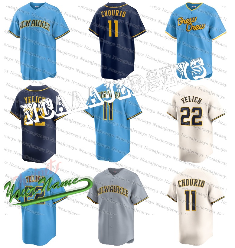 Custom 2026 New Blue Christian 22 Yelich Baseball Jersey 11 Jackson Chourio 10 Sal Frelick Jersey Willy Adames Luis Urias Contreras Rowdy Corbin Burnes Yount