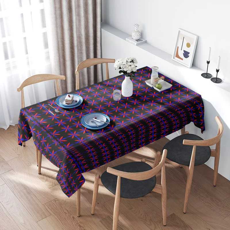 Decorative Tablecloth Modern Geometric Design for Dining Room or Kitchen Use Black Red Blue Floral Pattern Fabric Covering 120x1 H251211