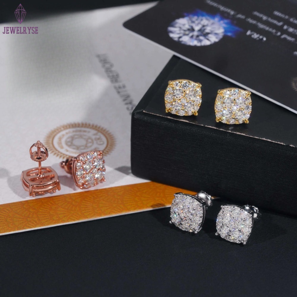 New Pass Tester GRA Certified Stocks VVS Dia Sterg Sier Hip Hop Jewelry Moissanite Stud Earrings For Men