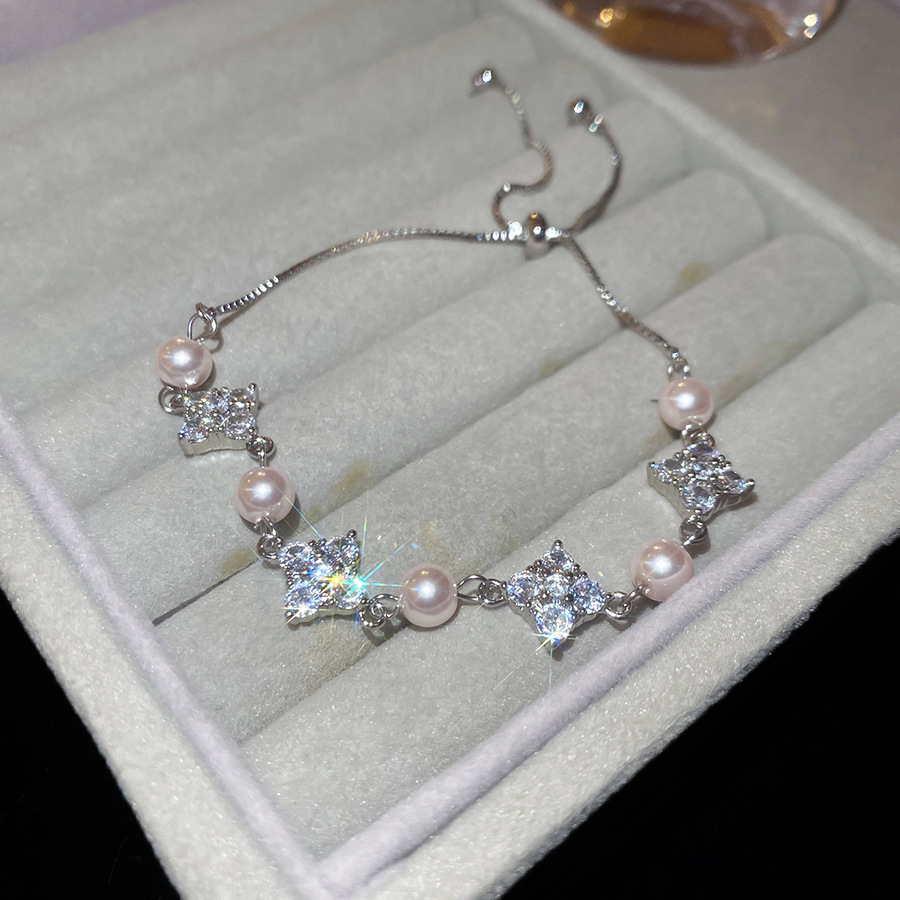Super Sparkling Zircon Flower Pearl Beaded Pull Bracelet Fashion Versatile Light Luxury High-end Jewelry - view 7