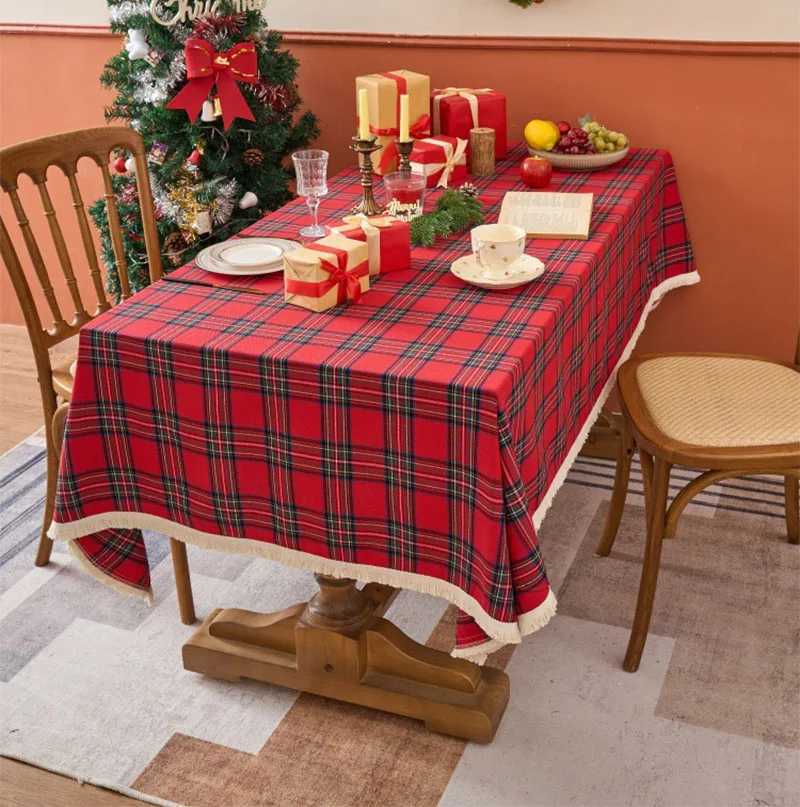 Christmas Plaid Tablecloth Winter Holiday Tassel Tablecloth Decor for Rectangle Tables Parties Dining Farmhouse Kitchen Decor H251211