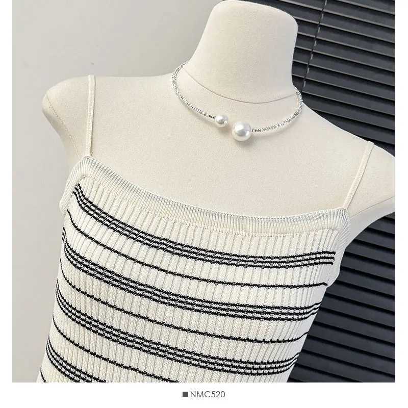 Striped Rib-knit Cami Dress Women Bodycon Spaghetti Strap Sweater Dress Summer Skinny Teen Y2K Outfit M260311