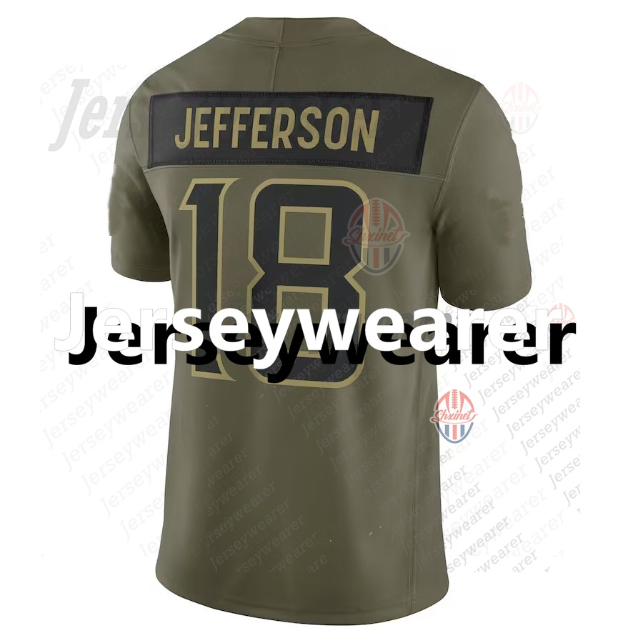 Olive Salute Football Jerseys 2025 Personalized Embroidered Team Names for Women & Youth - Jefferson, McCarthy, Moss, Addison, Hockenson, Smith