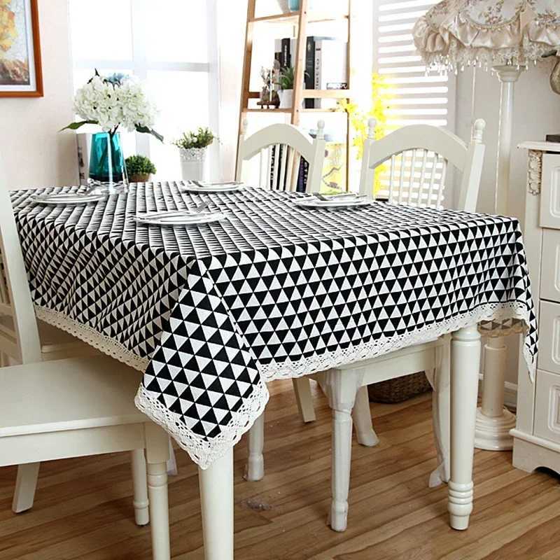 Nordic Style Christmas Plaid Tablecloth Soft Cotton Linen Map with Lace Hem Modern Rectangular and Round Cover for Dining Table H251211