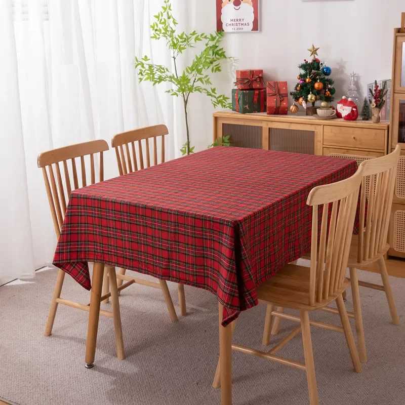 Christmas tablecloth Green Plaid Photo Atmosphere Resort Home Textile 2026 New Year table cover for Family Gathering Restaurant H251211