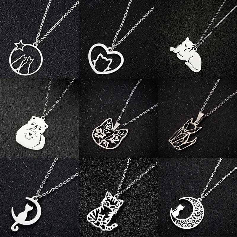 Multiple Cute Cat Charm Long Necklace Women Delicate Stainless Steel Kitty Jewelry Girls Birthday Necklaces Gifts Accessories M251211