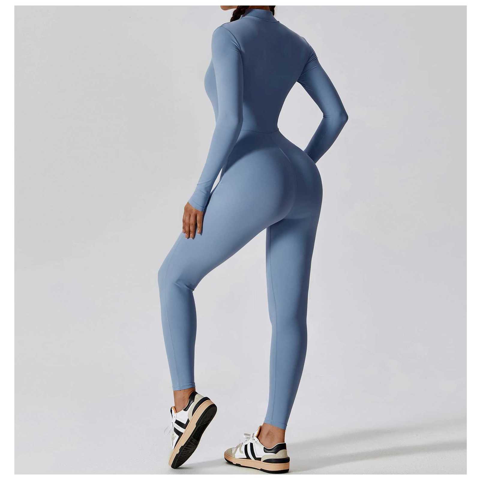 Women Yoga Jumpsuit Fitness Sports Suit Zipper Elastic One-Piece Bodysuits Gym Long Sleeve Gym Runing Push Up Workout SportwearT251211