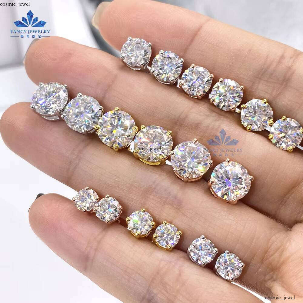 Factory Wholesale 925 Silver Silicon Stone 0.5ct 1ct 2ct Magnetic Solitaire VVS Moissanite Stud 4 Prong Gold Plated Earrings