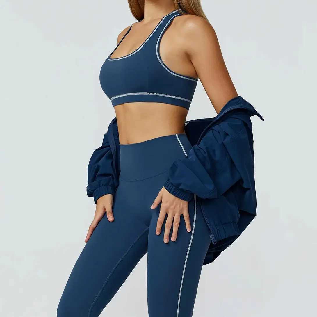 2/3PCS Yoga Set Women Workout Bra Set Sportswear Windproof Outdoor Fitness zipper Long Sleeve Top High Waist Leggings Sport SuitT251211