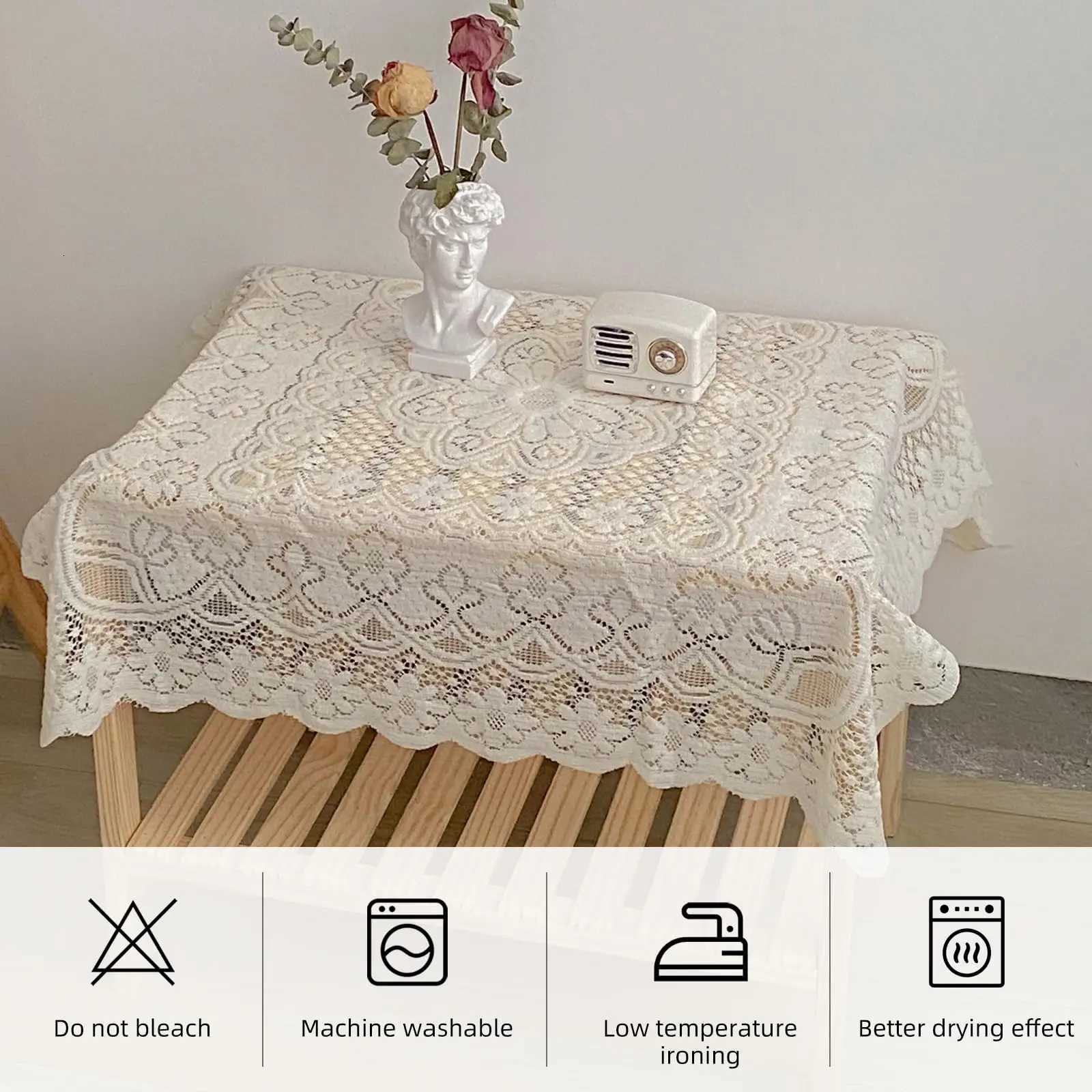 Square Lace Tablecloth White Flower retro European Embroidered Dinning table linen Cover wedding party garden home decoration H251211