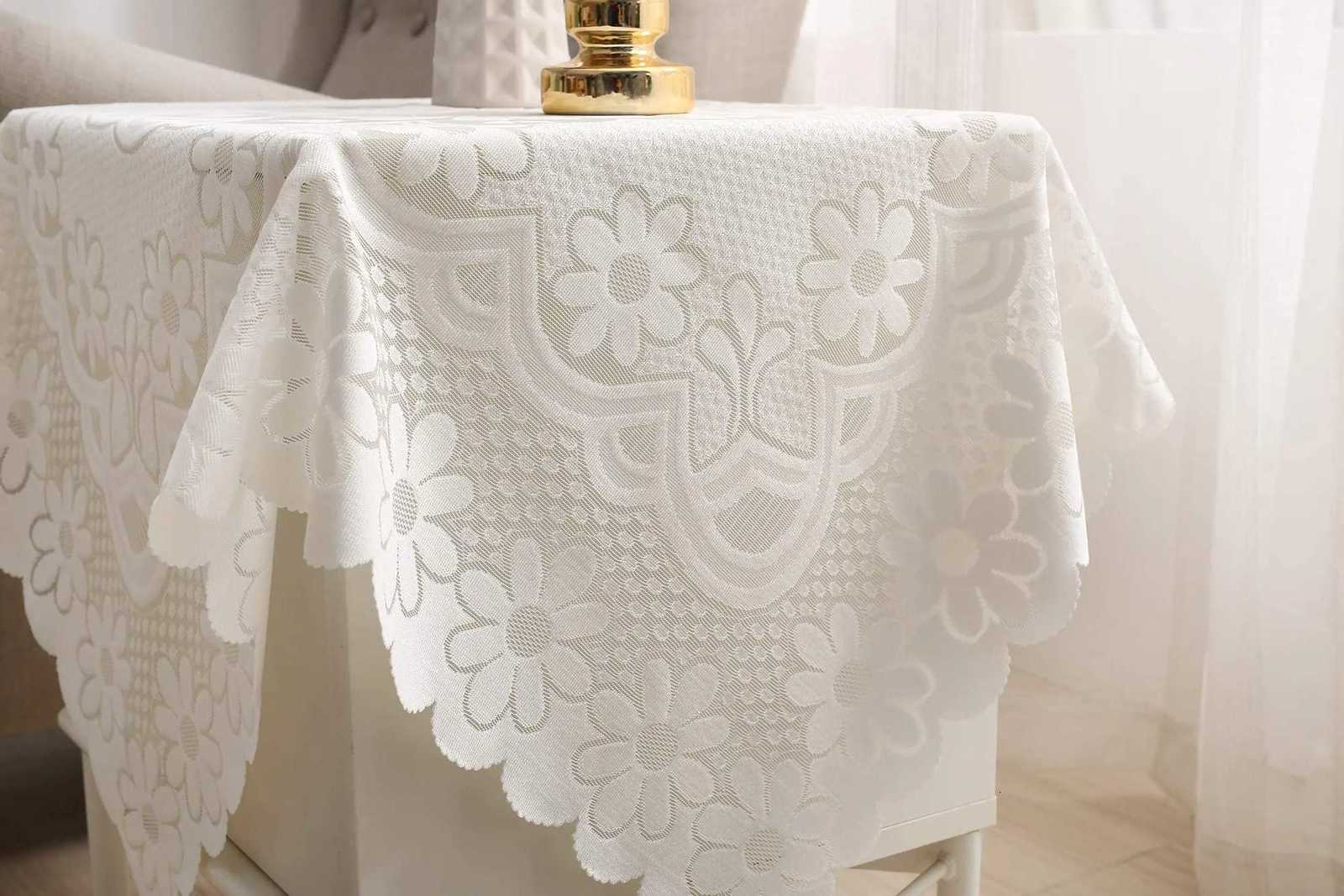Square Lace Tablecloth White Flower retro European Embroidered Dinning table linen Cover wedding party garden home decoration H251211