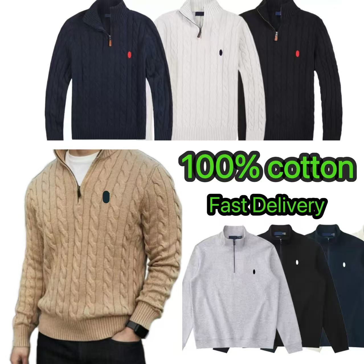 sweater men quarter zip designer knit sweaters mens pullover uomo half zipper luxury casual small horser jumper autumn wool