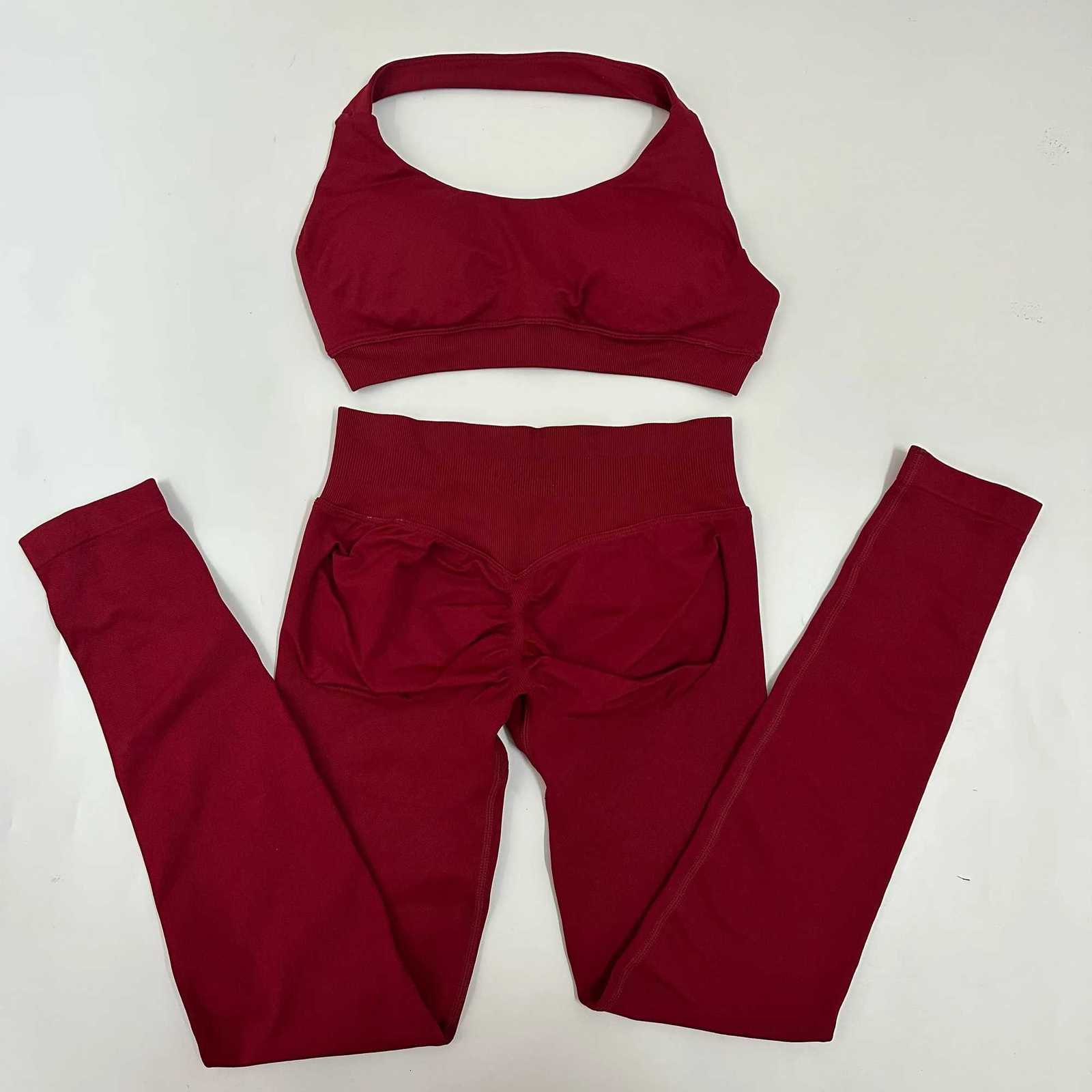 No Yoga Leggings Set Women Seamless Yoga Set High Waist Scrunch Butt Legging With Halter Sports Bra Workout Gym SuitT251211