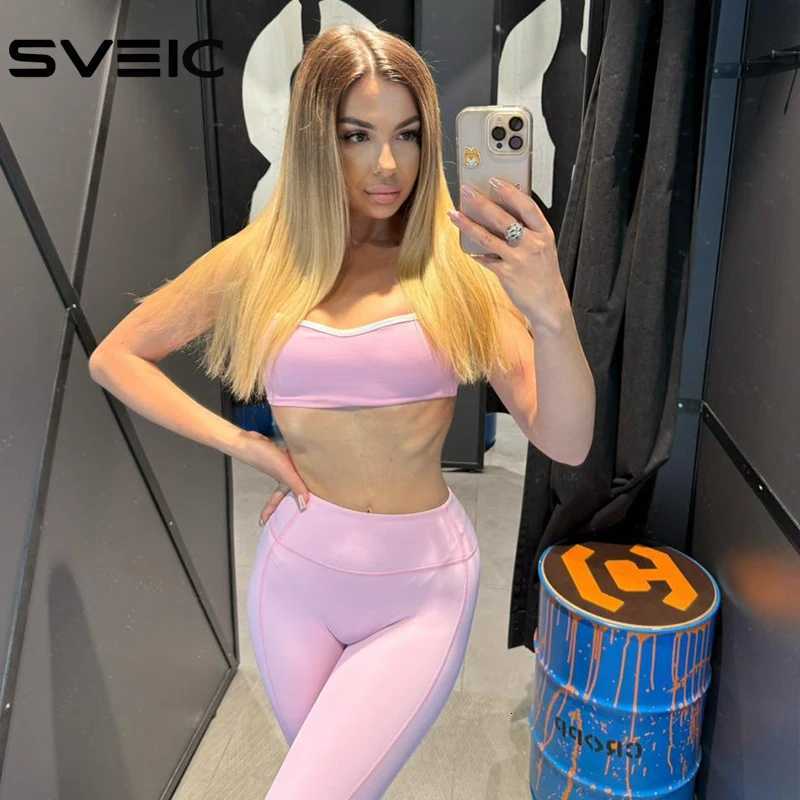 SVEIC Sports Bra Set Yoga Contrasting Color Fitness Suits High Waisted Leggings Workout Sportswear Running Training Gym ClothingT251211