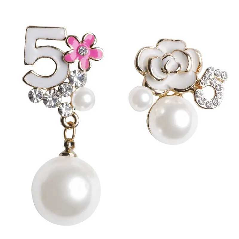 black rose pearl number 5 wer earrings enamel fashion lia studs Y251210