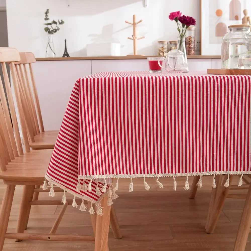 Pastoral Red and White Plaid Tablecloth Linen Cotton square Coffee Table Cloth Rectangular picnic tablecloth Tableware for Home H251211