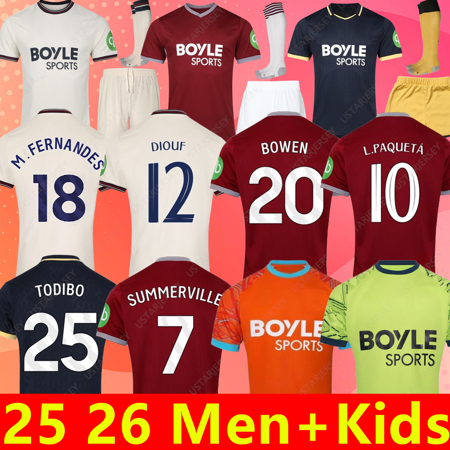 BOWEN L.PAQUETA 25 26 Soccer Jerseys M.FERNANDES DIOUF 25 26 SUMMERVILLE TODIBO WAN-BISSAKA KILMAN football shirt FULLKRUG N.AGUERD home away black jersey Men kids sets