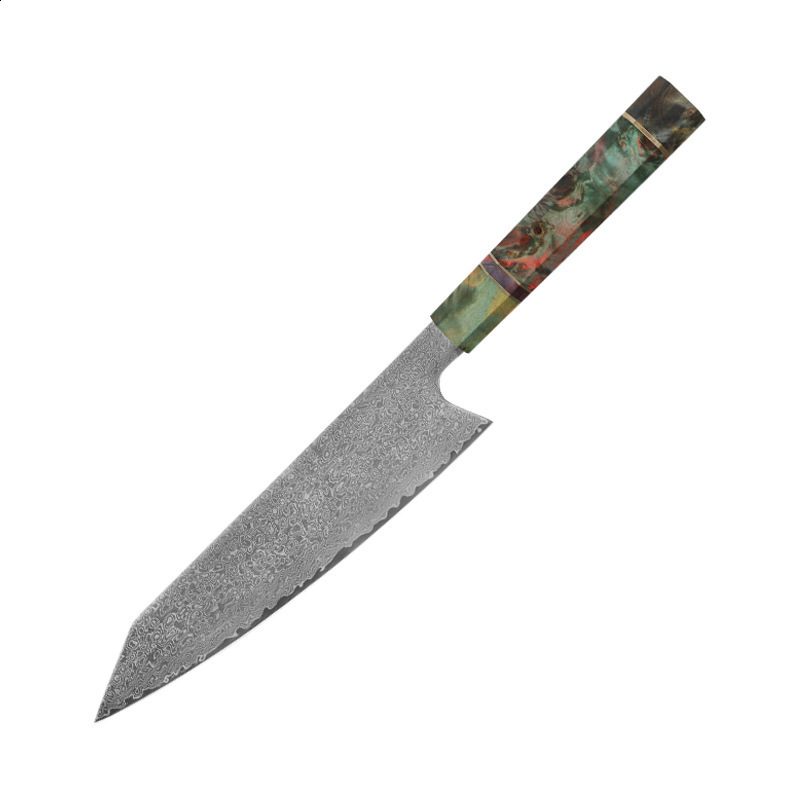 Damascus Chef Knife 8-inch Vg10 Japanese Knife Stable Colored Wooden Handle Damascus Six or Seven Layers Freshly Forged 241220