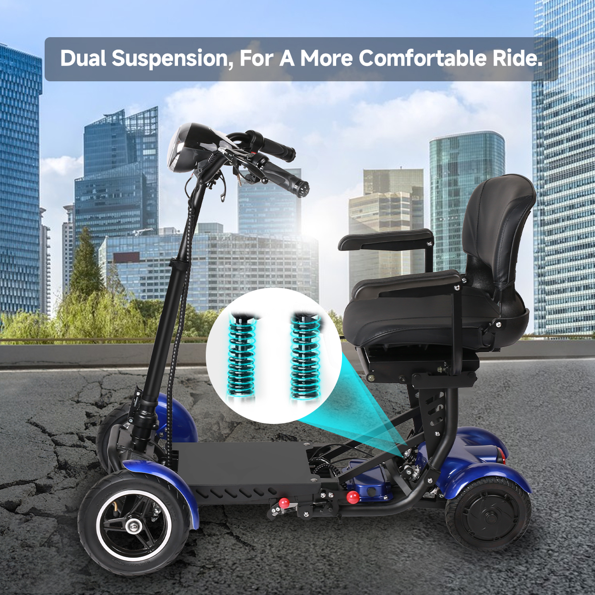 HEZZO T2 Four Wheel Escooter 36V 500W Dual Motors Powerful 8Inch Electric Foldable Scooter 18Ah For Aged & Disable