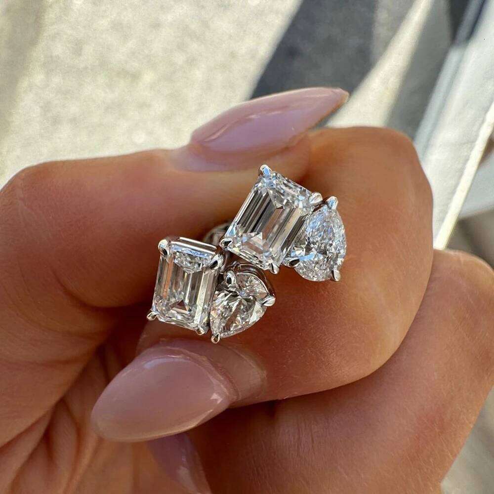 4Cttw Radiant/Emerald &Pear Cut Moissanite Stud For Women S925 Silver With Certificate 2-Diamond Earrings Fine Jewelry