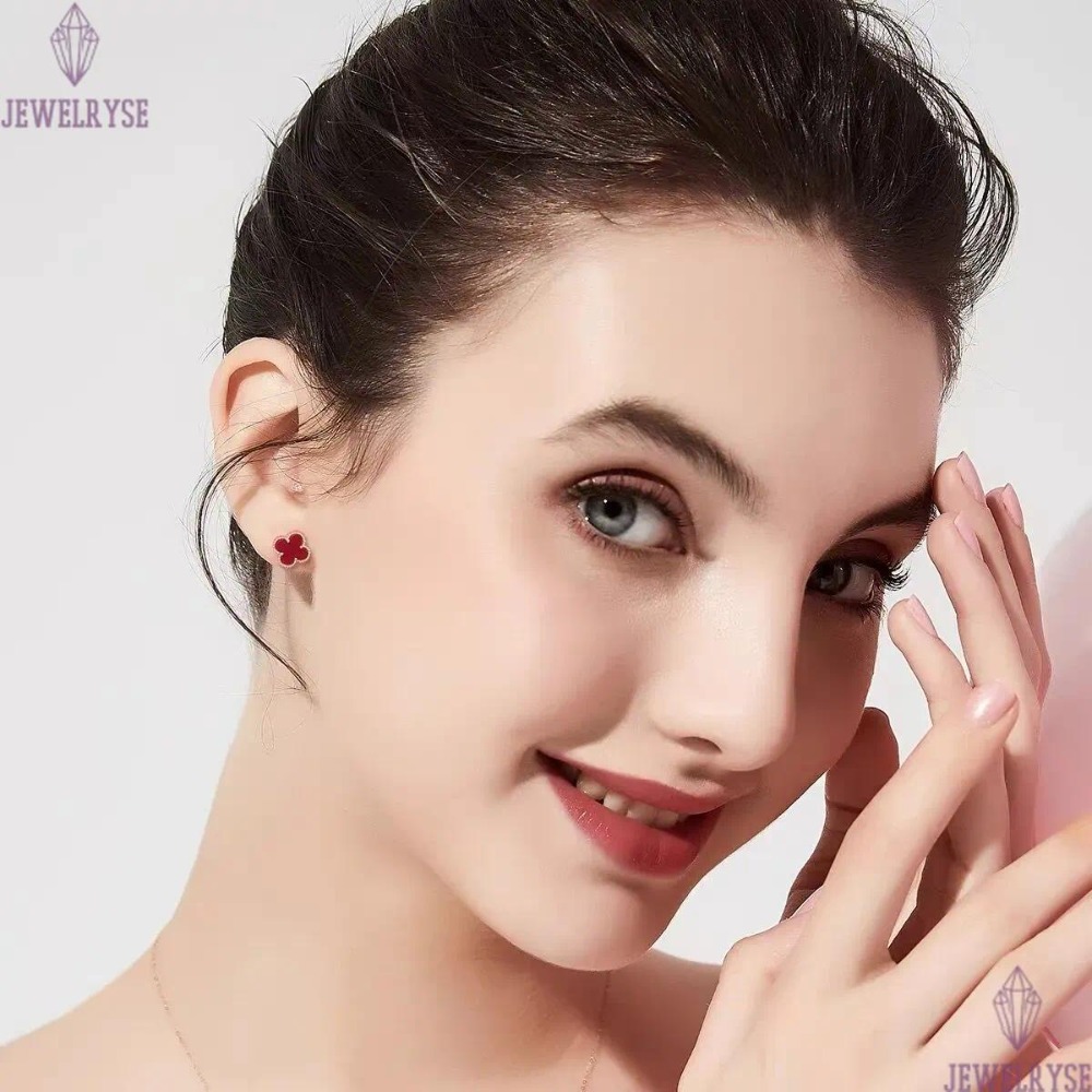 Titanium Steel Leaf Studs Earrings Women 18K Rose Gold Plated Fashion Luxury Shell Flower Jewelry Gifts Black Green White Red Leaves Charm Never Fade 