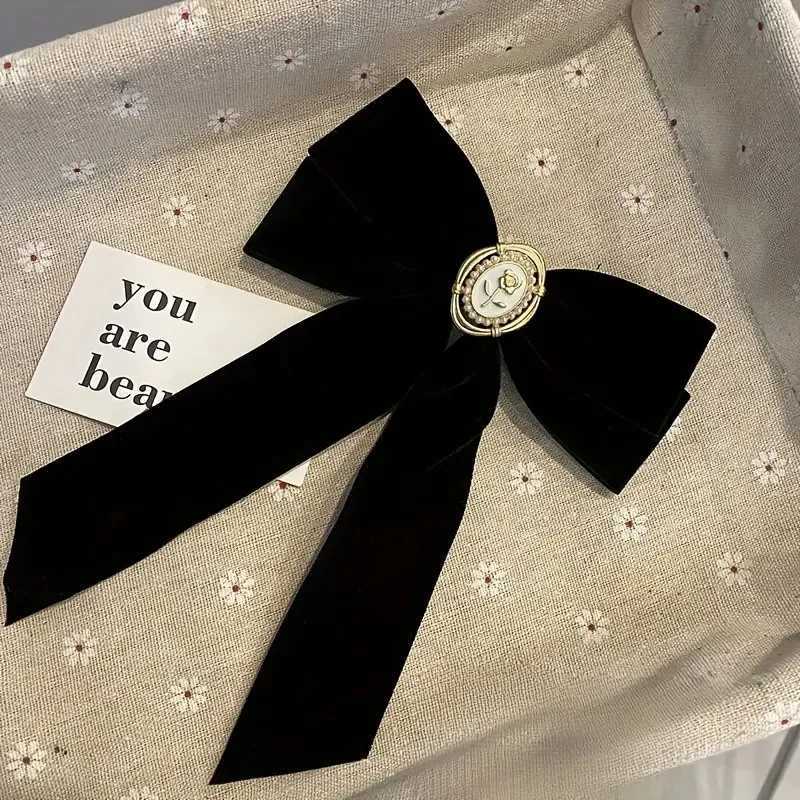 1pc Retro Black Veet Bow Hairpin Rose Spring Design Elegant Solid Color Fem Leisure Dating Night Modeling Artifact Y251210