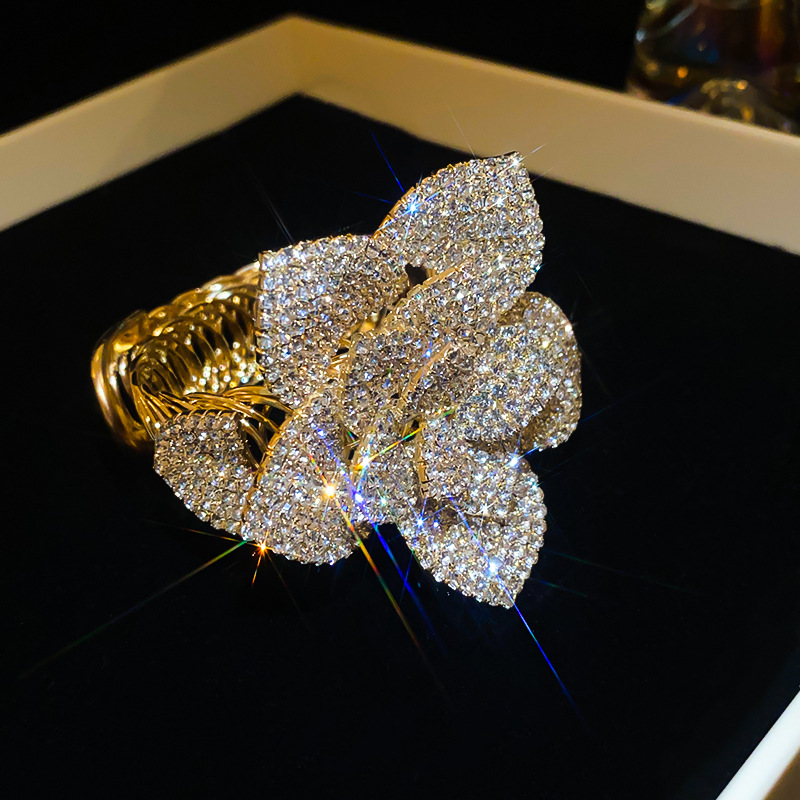 Adjustable Inlaid Diamond Three-Dimensional Flower Exquisite Fashion Bracelet Cross-Border New Product Light Luxury High-End Sense Elegant Jewelry - view 6