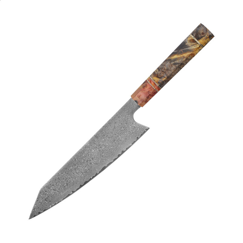 Damascus Chef Knife 8-inch Vg10 Japanese Knife Stable Colored Wooden Handle Damascus Six or Seven Layers Freshly Forged 241220