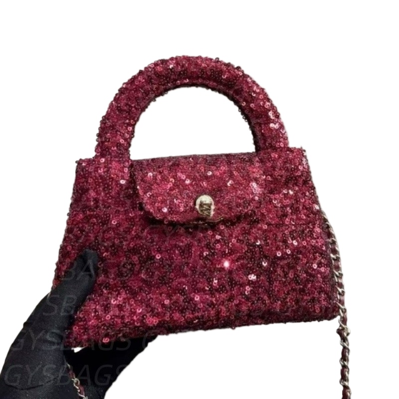 High quality trapezoidal design single shoulder crossbody bag women's sequin small handheld makeup bag dinner commuting bags2025
