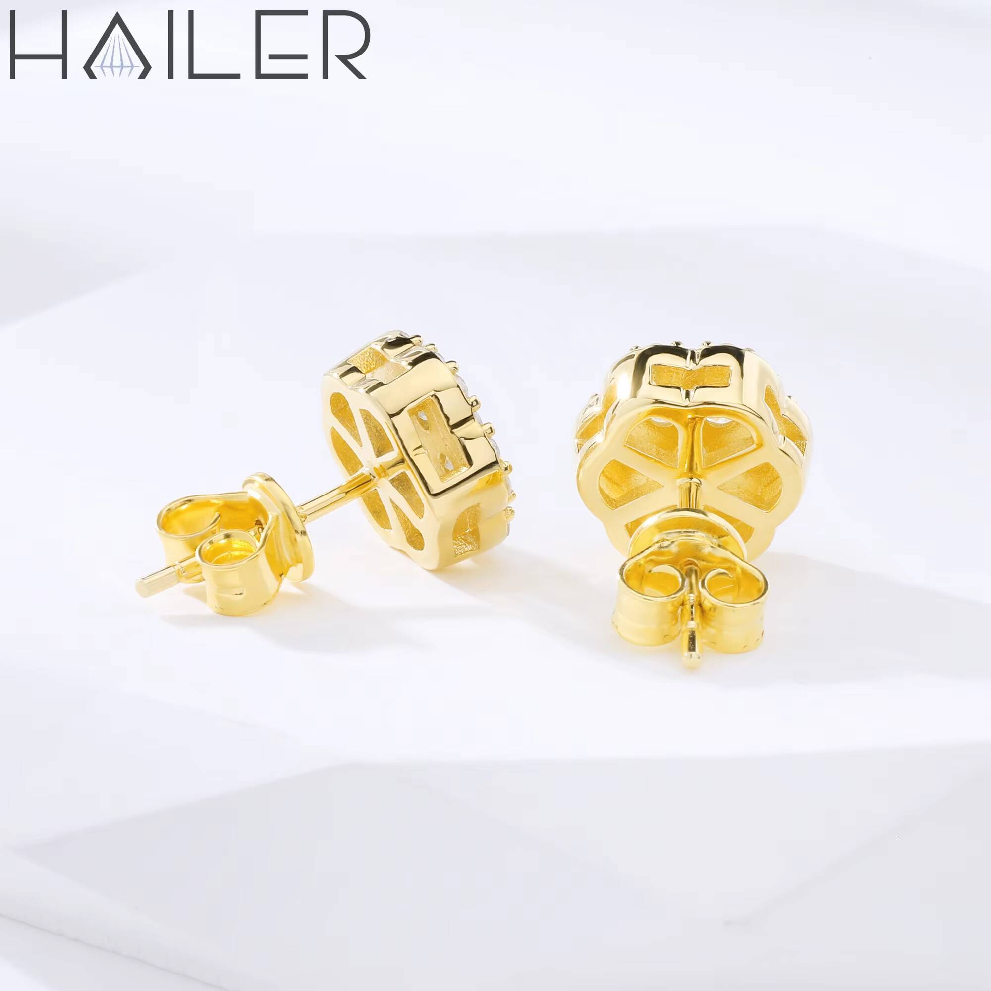 Gemstone Cluster Leaf Clover Earrings Jewelry Women Gold Earrings 18K Real D VVS Moissanite Stud Earrings