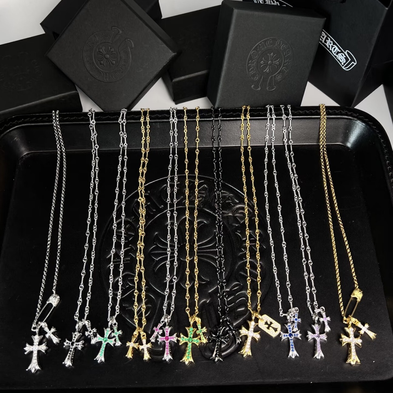 Designer Chrome Crowe Double Cross Necklace 22k Gold Plated Classic Unisex Couple Sweater Chain