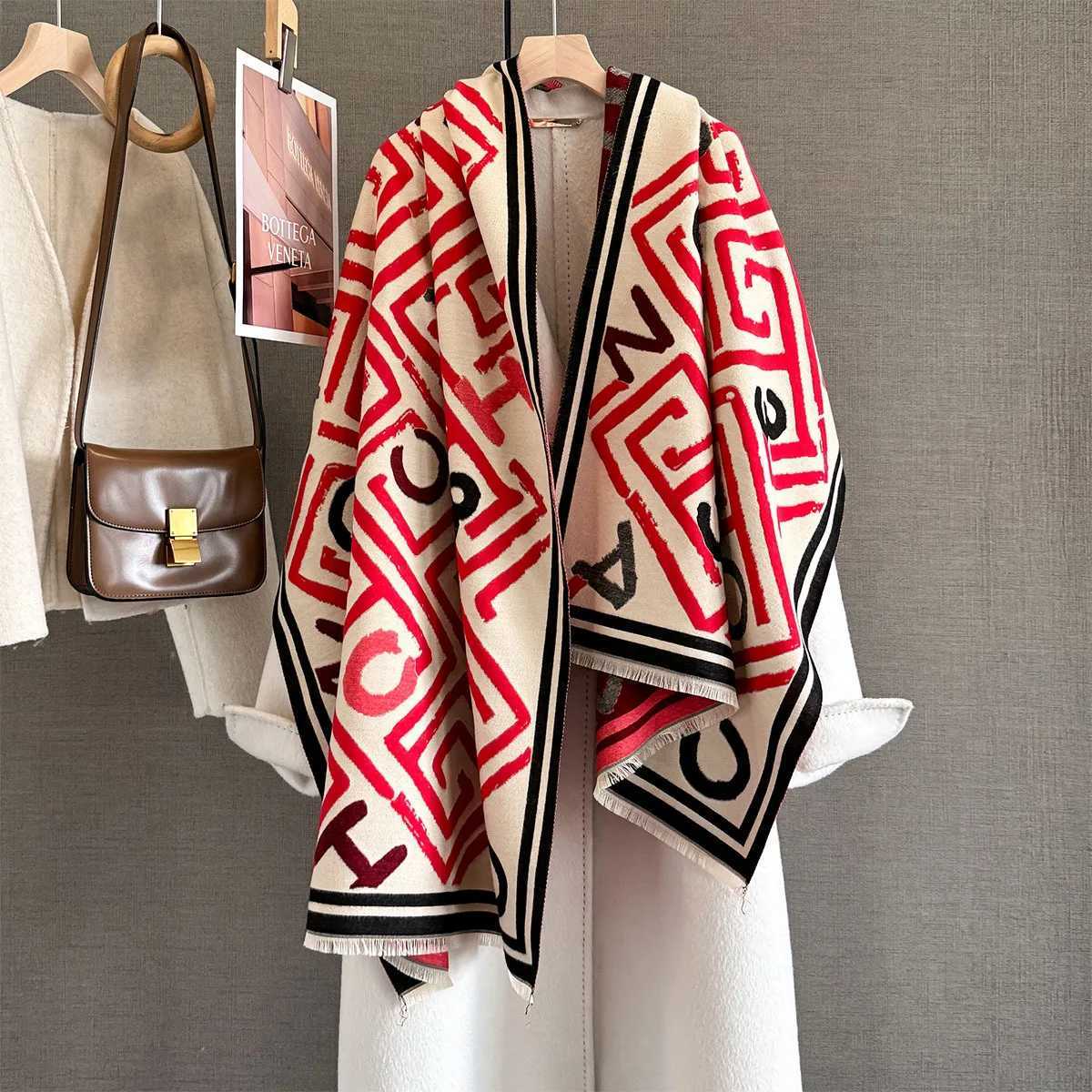 New Geometry Design Winter Pashmina Scarf Two-Sided Jacquard Scarves High Quality Women Thicken Wrap Shawl Ladies Brand Echarpe Y251211