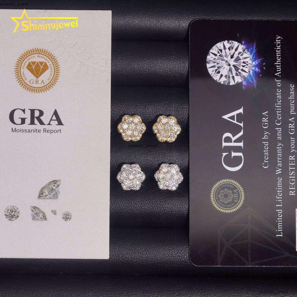 U.S. Local Stock Pass Tester Round VVS Moissanite 925 Silver Cluster 9.2mm Iced VVS Silicon Stone Jewelry Hip Hop Earrings