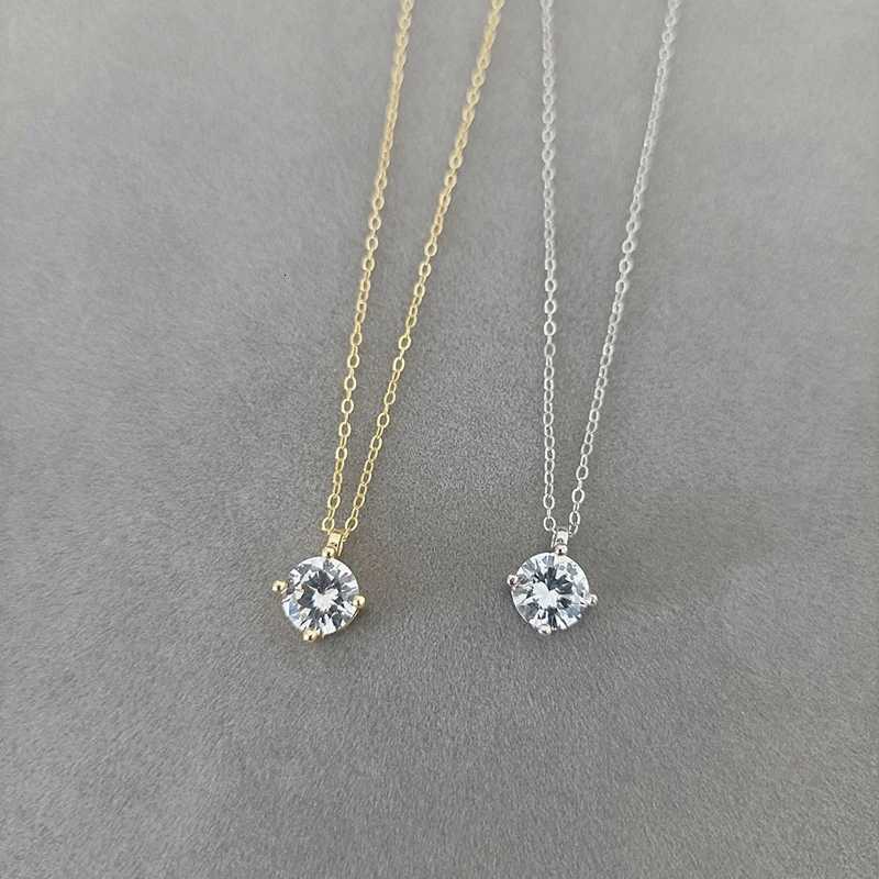 New S925 Sterling Silver 18k Gold Plated Necklace Single Sparkling Zircon Clavicle Chain for Women Wedding Fine Jewelry Collares M251211