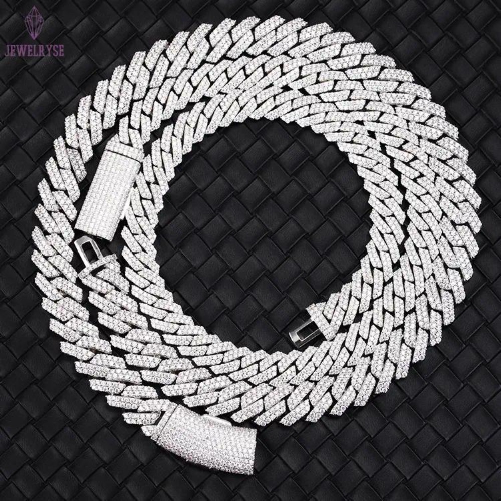 VVS Mossanite 2rows 8mm 10mm 12mm 14mm S Sier Dia Necklace Man Moissanite Hiphop Cuban k Chain