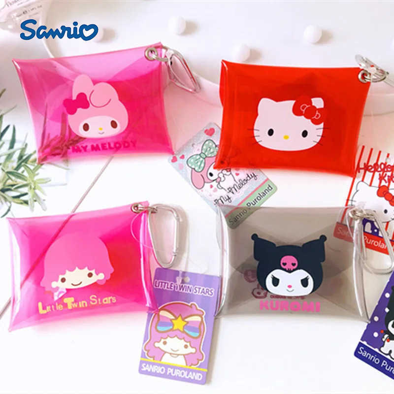 Sanrio Hello Kitty Kuromi PVC Wallet Transparent Card Holder Cute Storage Bag with Buckle Gift for Girls Kawaii Christmas Gift H251211