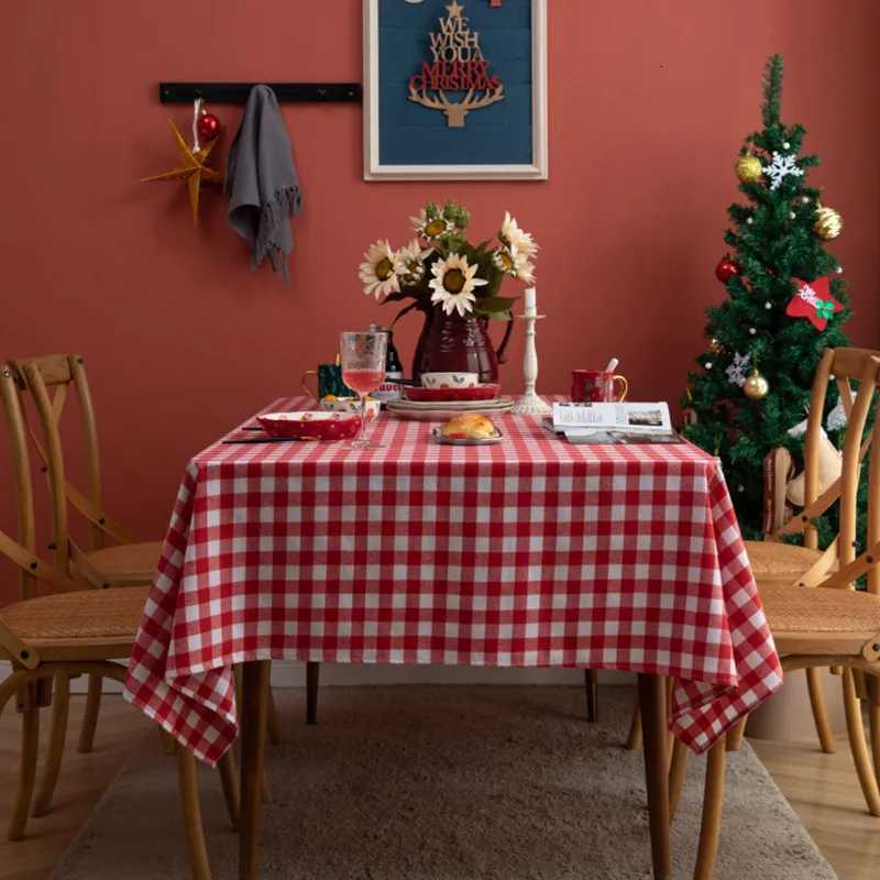 Red Green Plaid Table Cloth Cotton Christmas Party Rectangle Tablecloth Dining Table Cover For Picnic BBQ Home Decor Mantel Mesa H251211