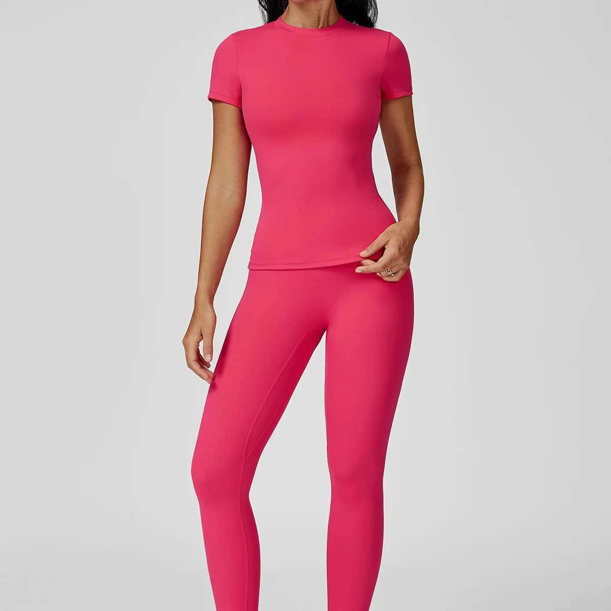 New Yoga Set Two Piece Women Short Sleeve Top with High Waist Leggings Seamless Workout Clothes Patchwork Sport Fitness Gym SetsT251211