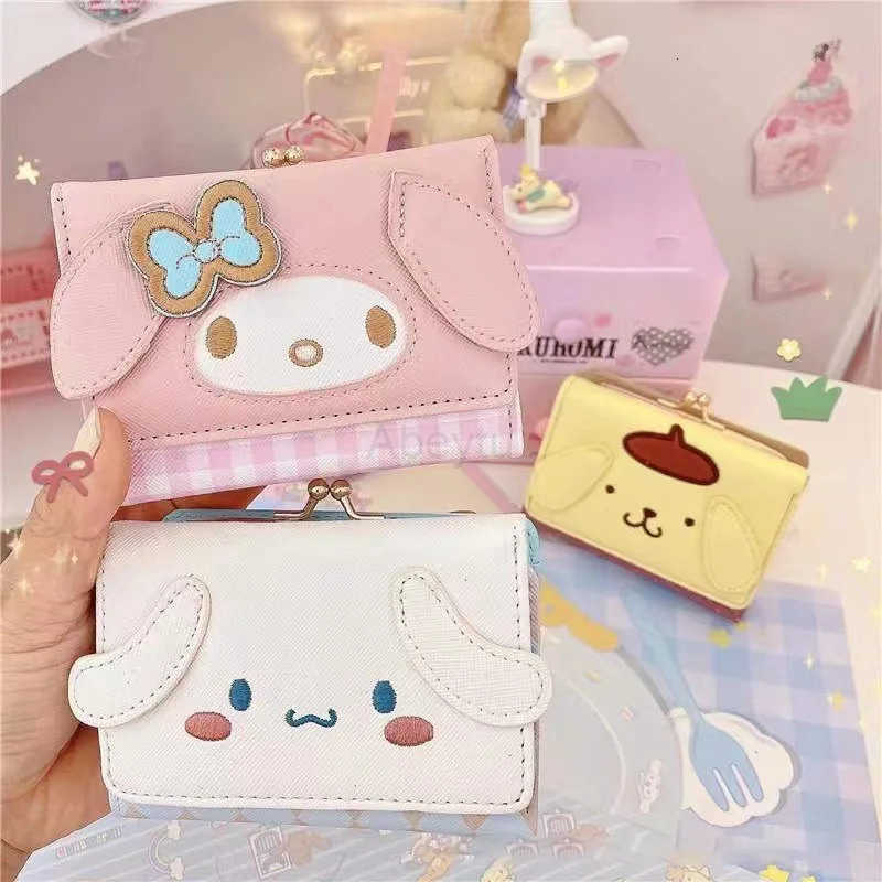 Sanrio Hello Kitty Pu Wallet Kawaii Kuromi Cinnamoroll Melody Casual Fashion Pu Leather Wallet Cute Folding Card Bags Birthday Gifts H251211