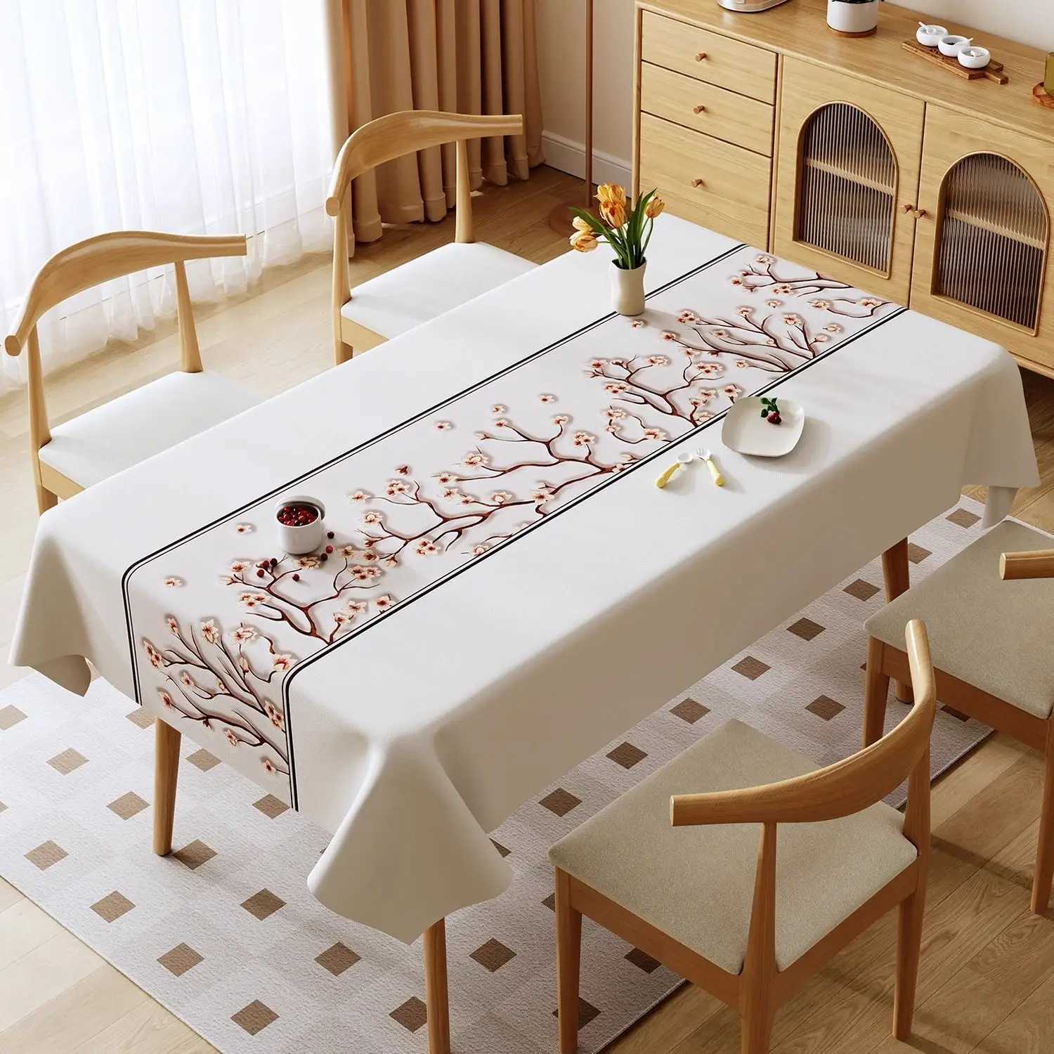 Marble Patterned Printed Tablecloth Waterproof and Oil Resistant PVC Dining Table Mat White Beige New Rectangular Table Cover H251211