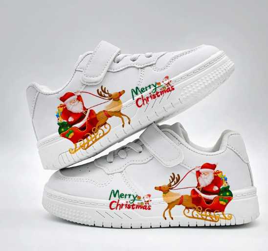 Cartoon Santa White Sneakers Christmas New Product New Style Soft-soled Velcro School Student Children's Shoes H251211
