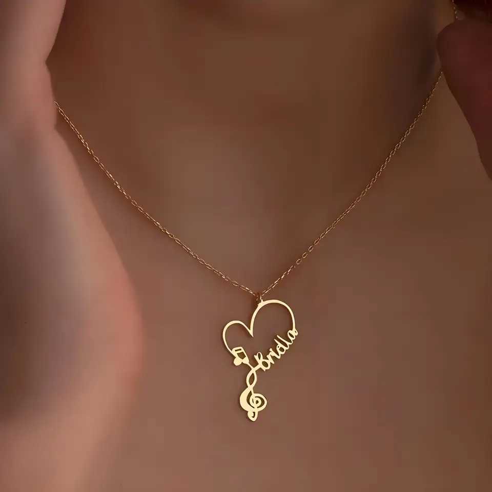 Personalized Golden - Toned Stainless Steel Treble Clef Name Necklace Ideal Gift for Teen Musicians Perfect for Anniversaries M251211
