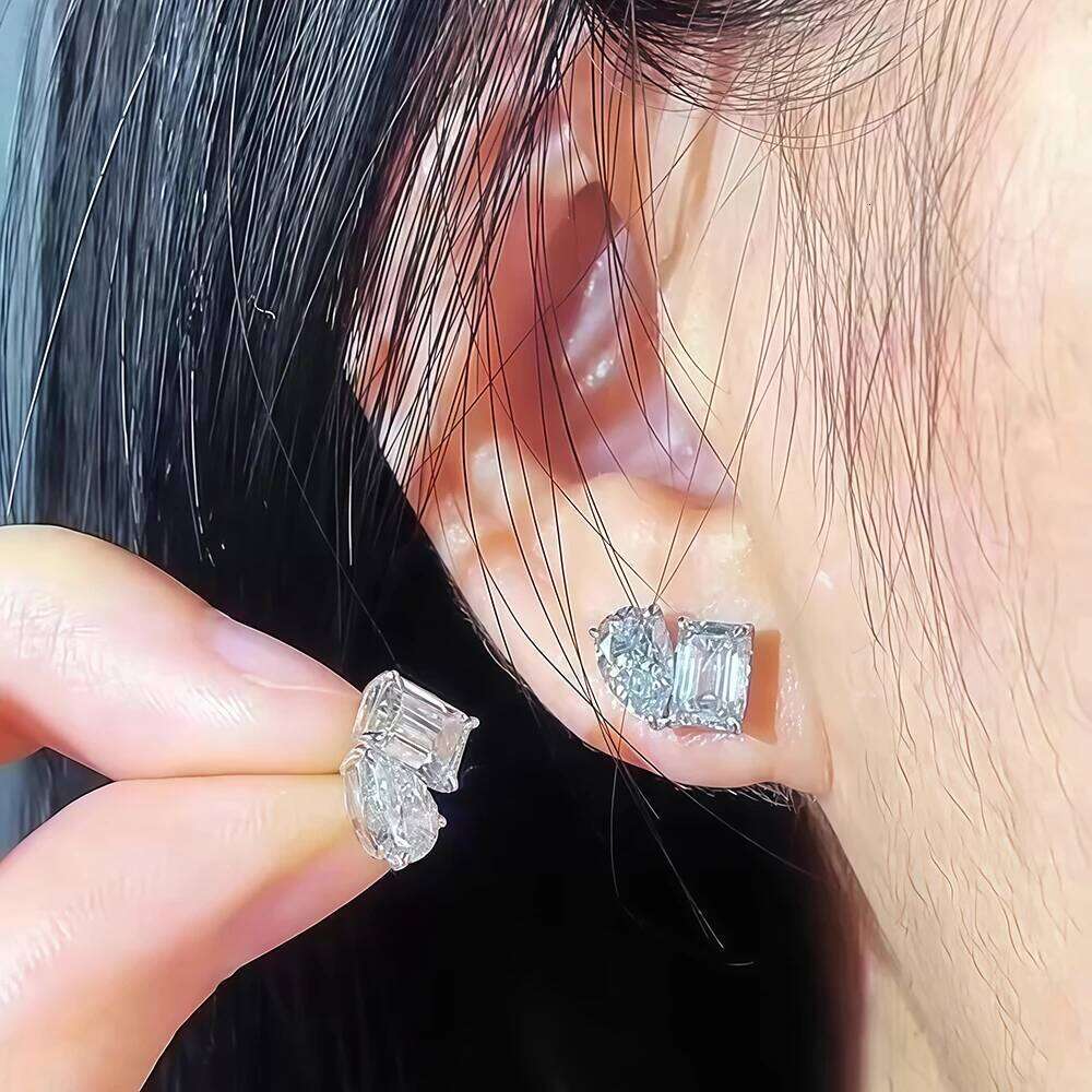 4Cttw Radiant/Emerald &Pear Cut Moissanite Stud For Women S925 Silver With Certificate 2-Diamond Earrings Fine Jewelry