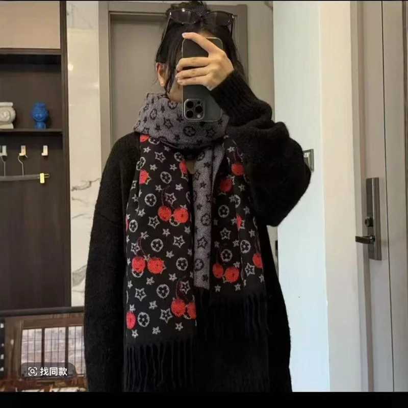 Fashion Luxury Cherry Stars Faux Cashmere Shawl Winter Long Warm Scarf Soft Comfort Wraps Spring Autumn Poncho Women Neckerchief Y251211