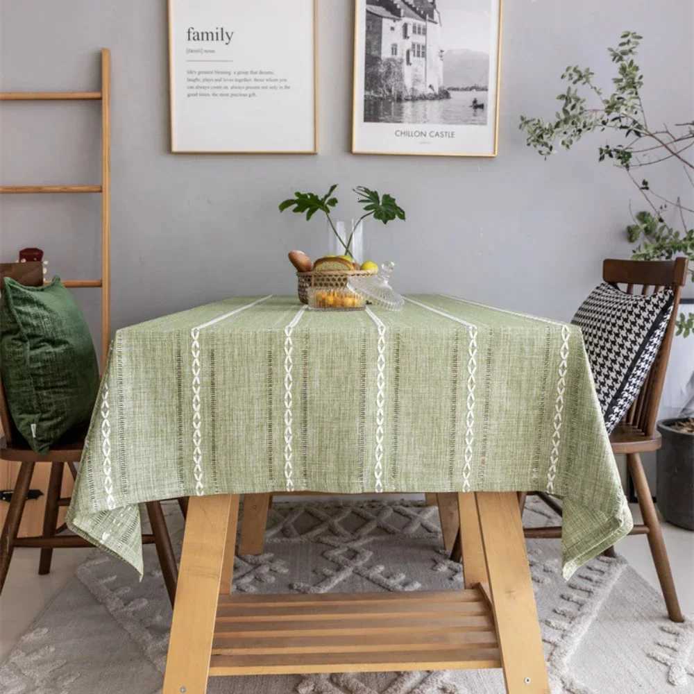 Tablecloth Cotton Linen Stripe Resistant Dust-Proof Soft Table Cover for Kitchen Dinning Wedding Tabletop Decoration Rectangular H251211