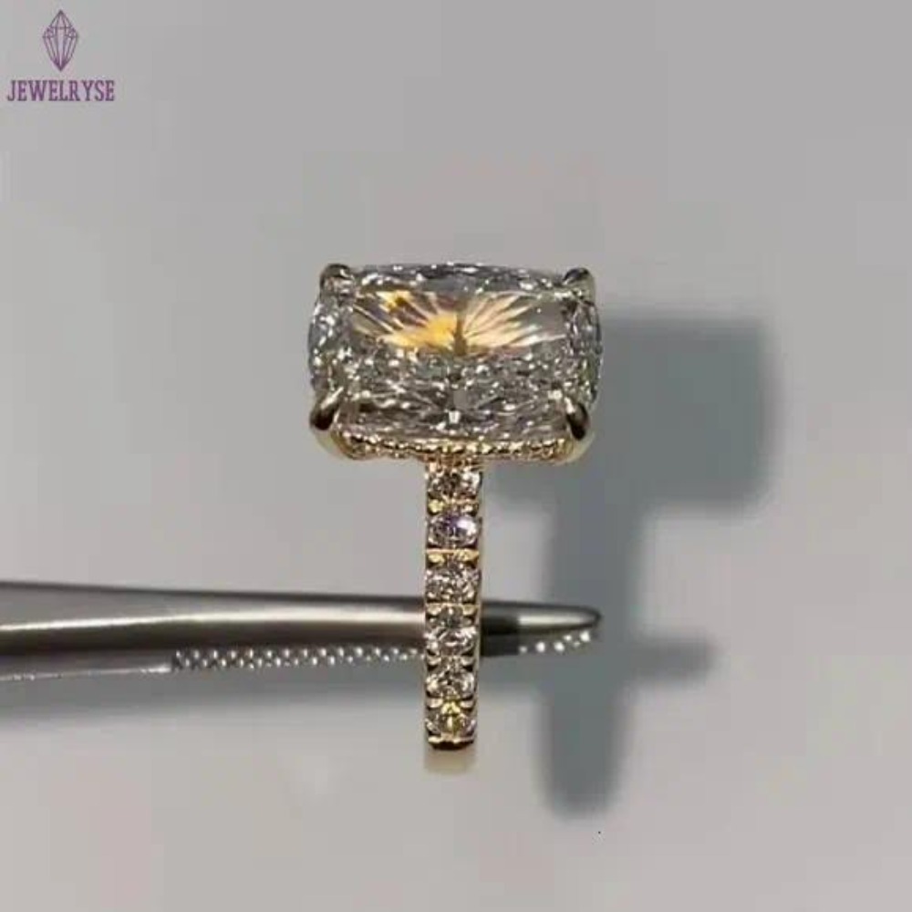 Gorgeous Engagement Rings 4ct Elongated Cushion Cathedral Setting S925 14K Gold Plated Wedding Moissanite Rings
